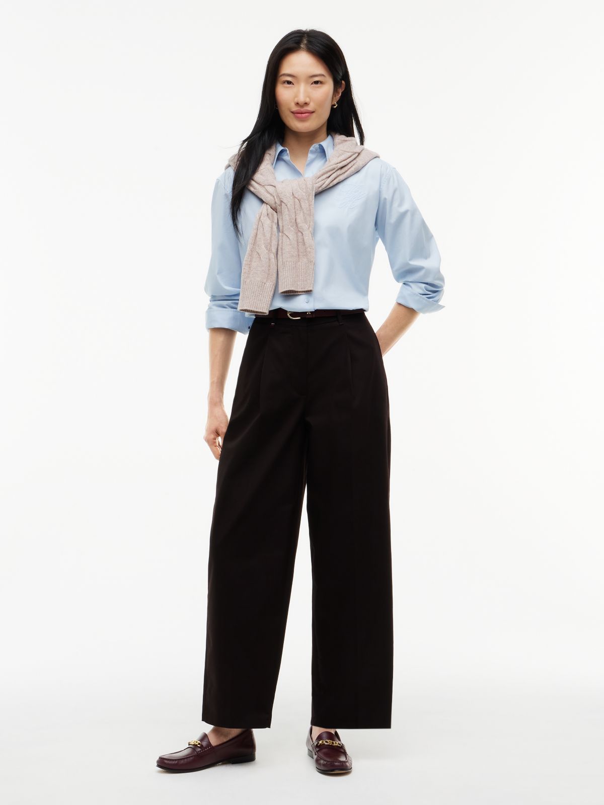 Pleated Barrel Chinos — Brown