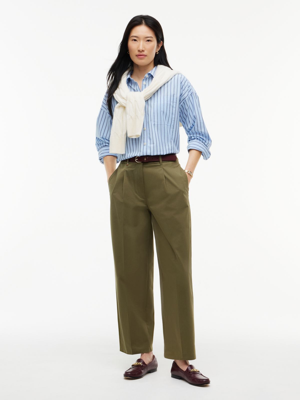 Pleated Barrel Chinos — Green