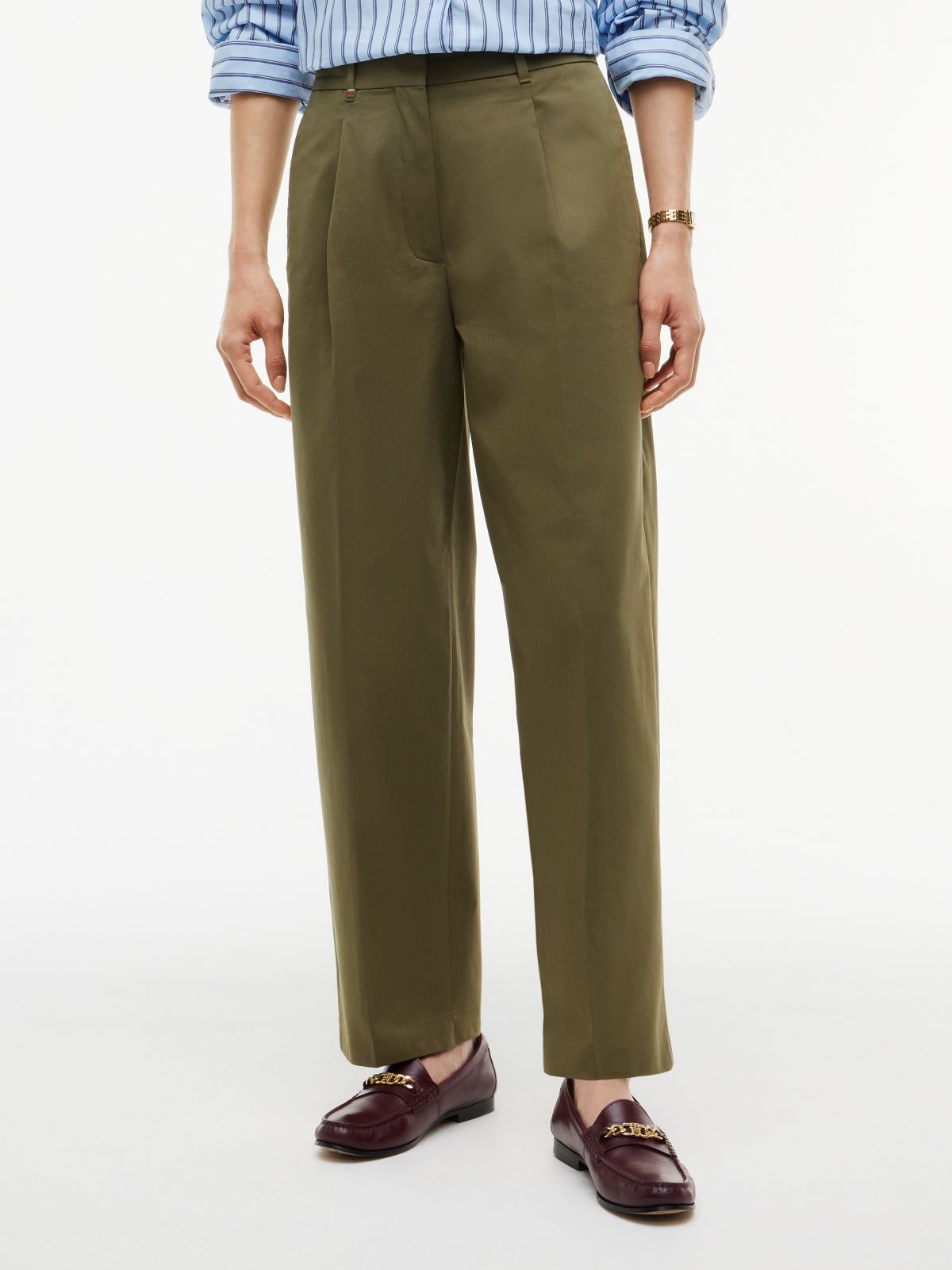Pleated Barrel Chinos — Green