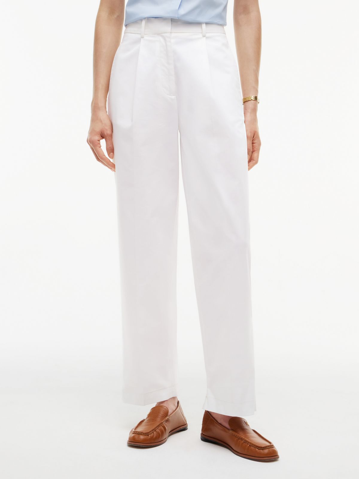 Pleated Barrel Chinos — White