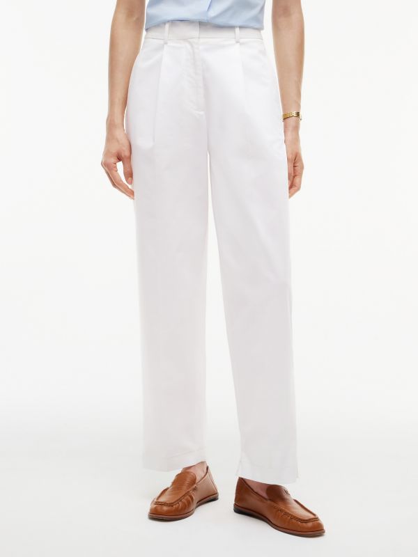 Pleated Barrel Chinos — White
