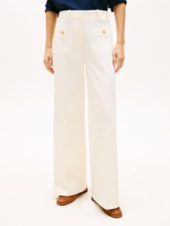 Crest Embossed Button Wide Leg Chinos — Beige 2