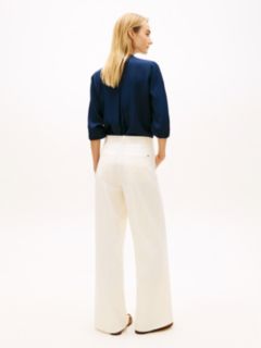 Crest Embossed Button Wide Leg Chinos — Beige 4