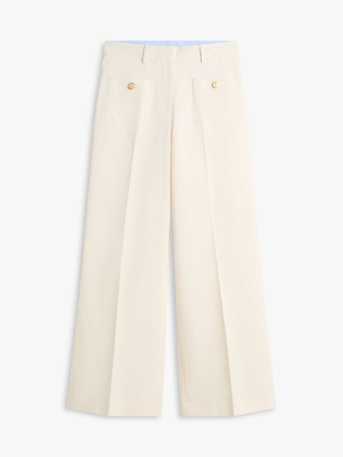 Crest Embossed Button Wide Leg Chinos — Beige