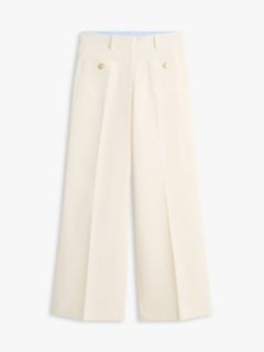 Crest Embossed Button Wide Leg Chinos — Beige 5