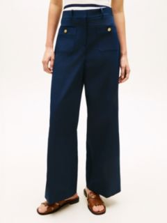 Crest Embossed Button Wide Leg Chinos — Blue 2