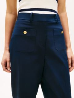 Crest Embossed Button Wide Leg Chinos — Blue 3