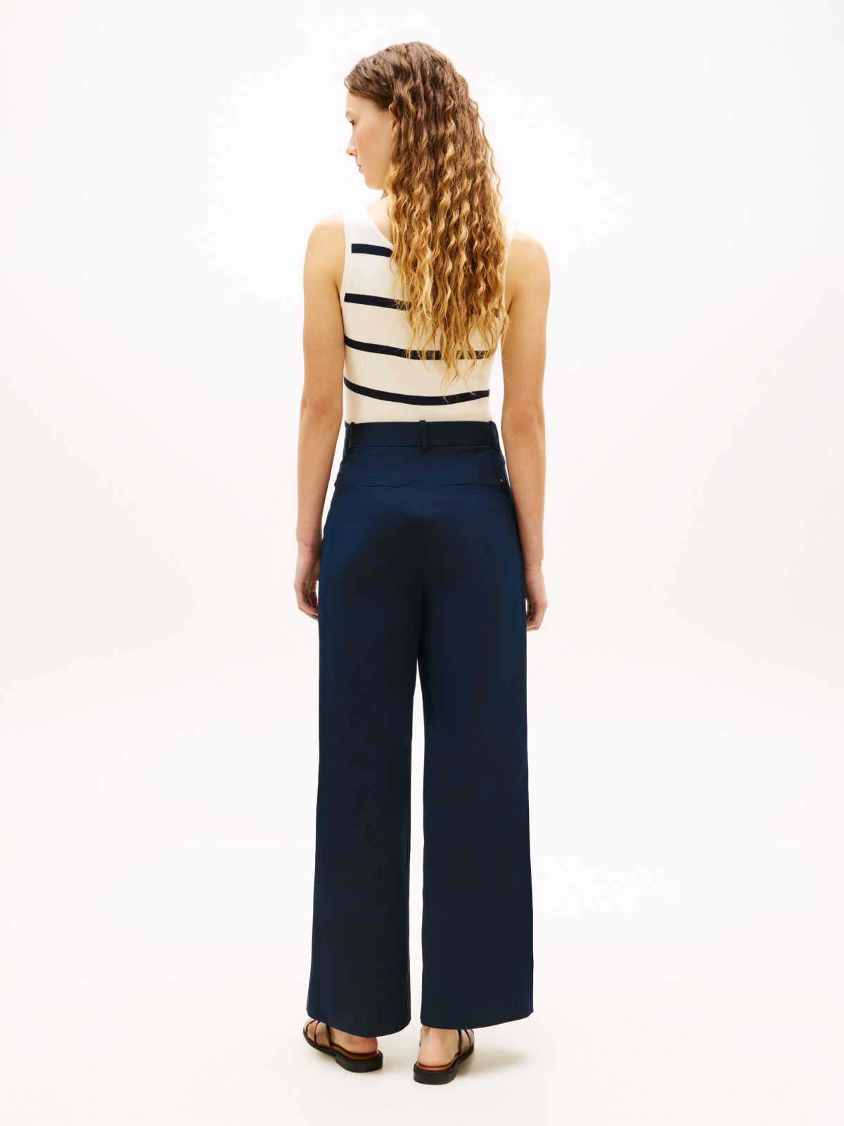 Crest Embossed Button Wide Leg Chinos — Blue