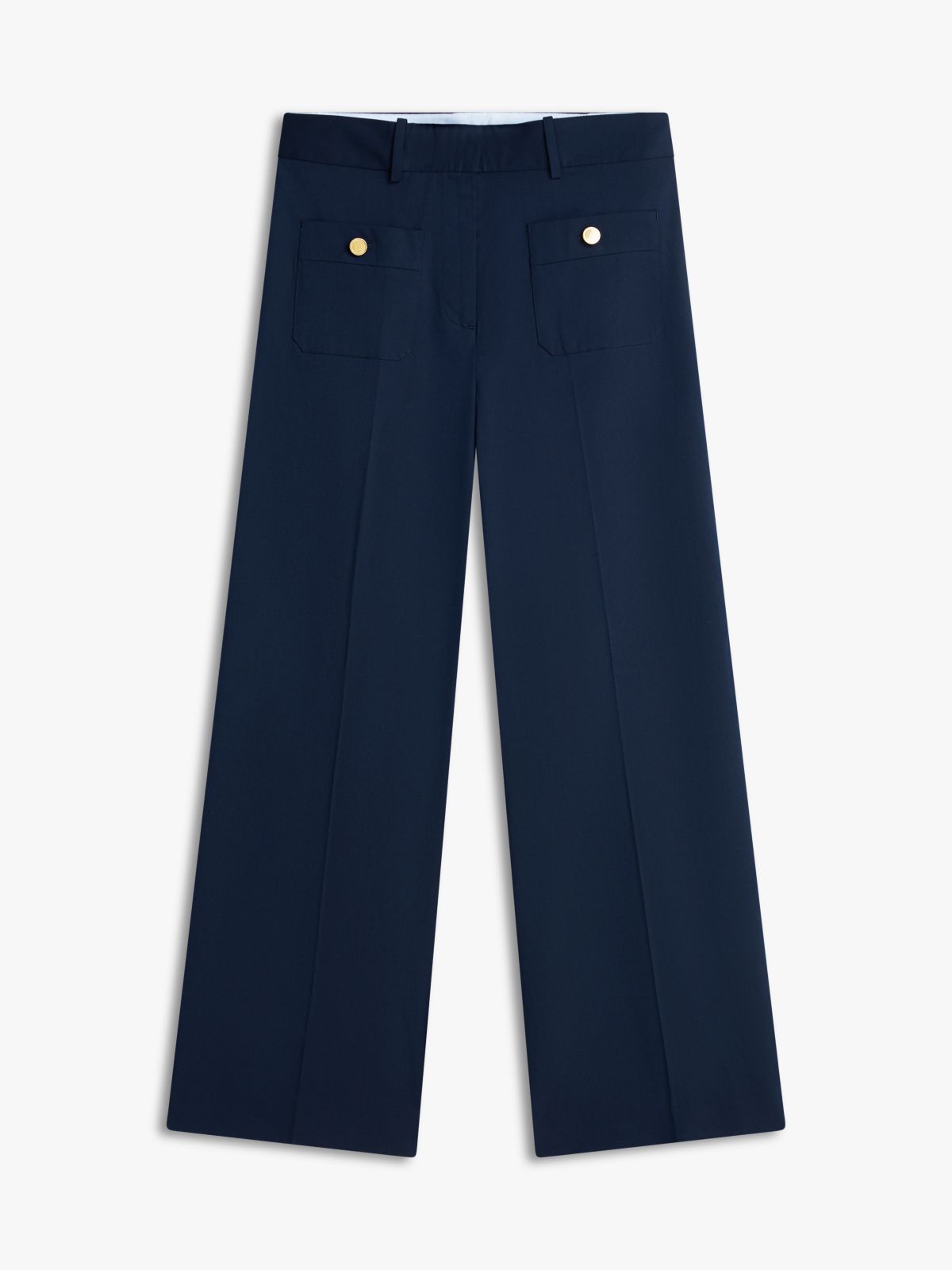 Crest Embossed Button Wide Leg Chinos — Blue