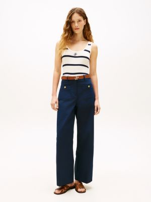 blue chino met wijde fit en knopen met embleem voor dames - tommy hilfiger