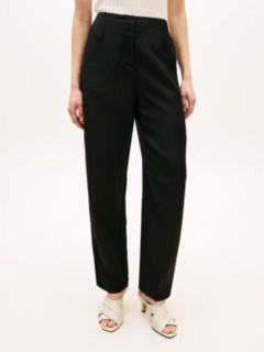 Linen Blend Barrel Leg Ankle Trousers — Black 2