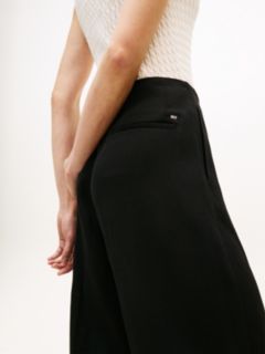 Linen Blend Barrel Leg Ankle Trousers — Black 3