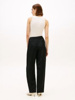 Linen Blend Barrel Leg Ankle Trousers — Black 4