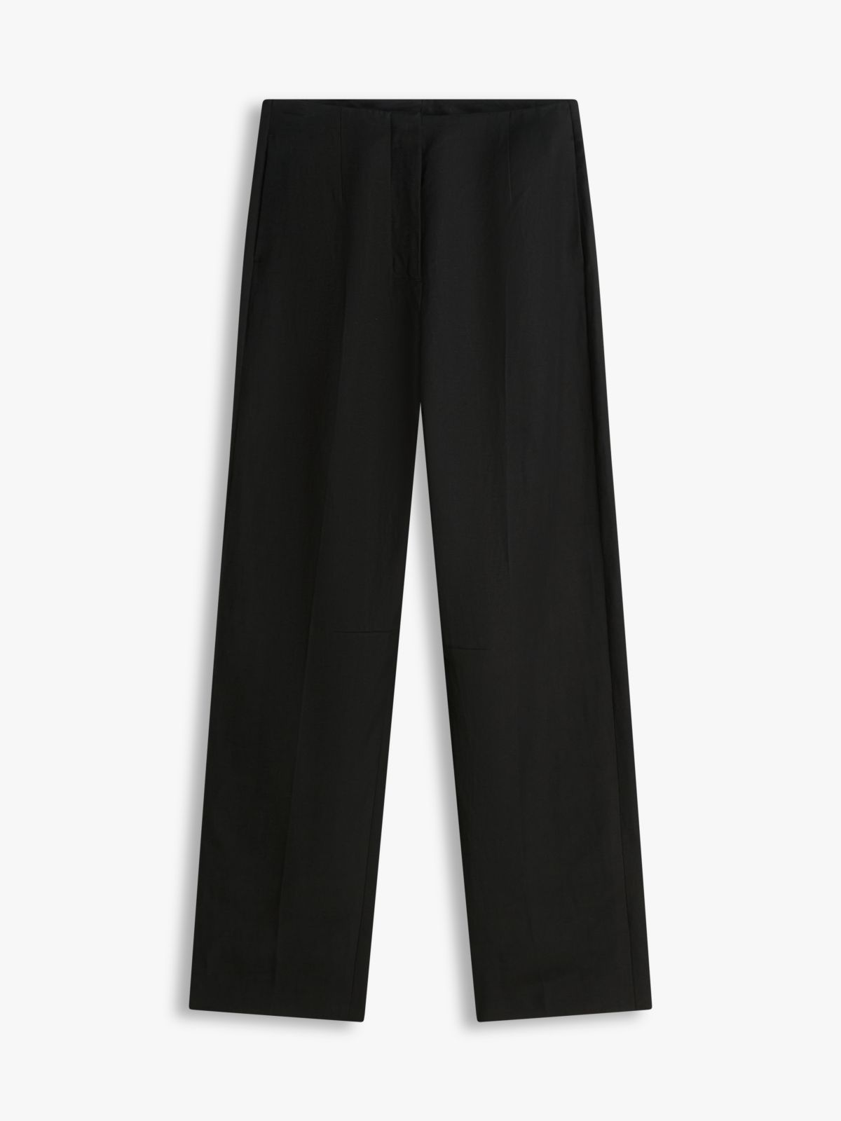 Linen Blend Barrel Leg Ankle Trousers — Black