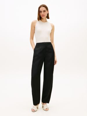 black linen blend barrel leg ankle trousers for women tommy hilfiger