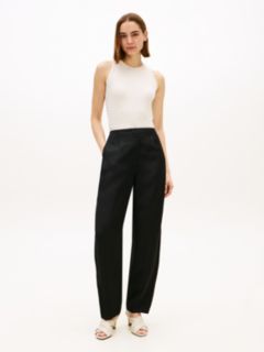 Linen Blend Barrel Leg Ankle Trousers — Black 1