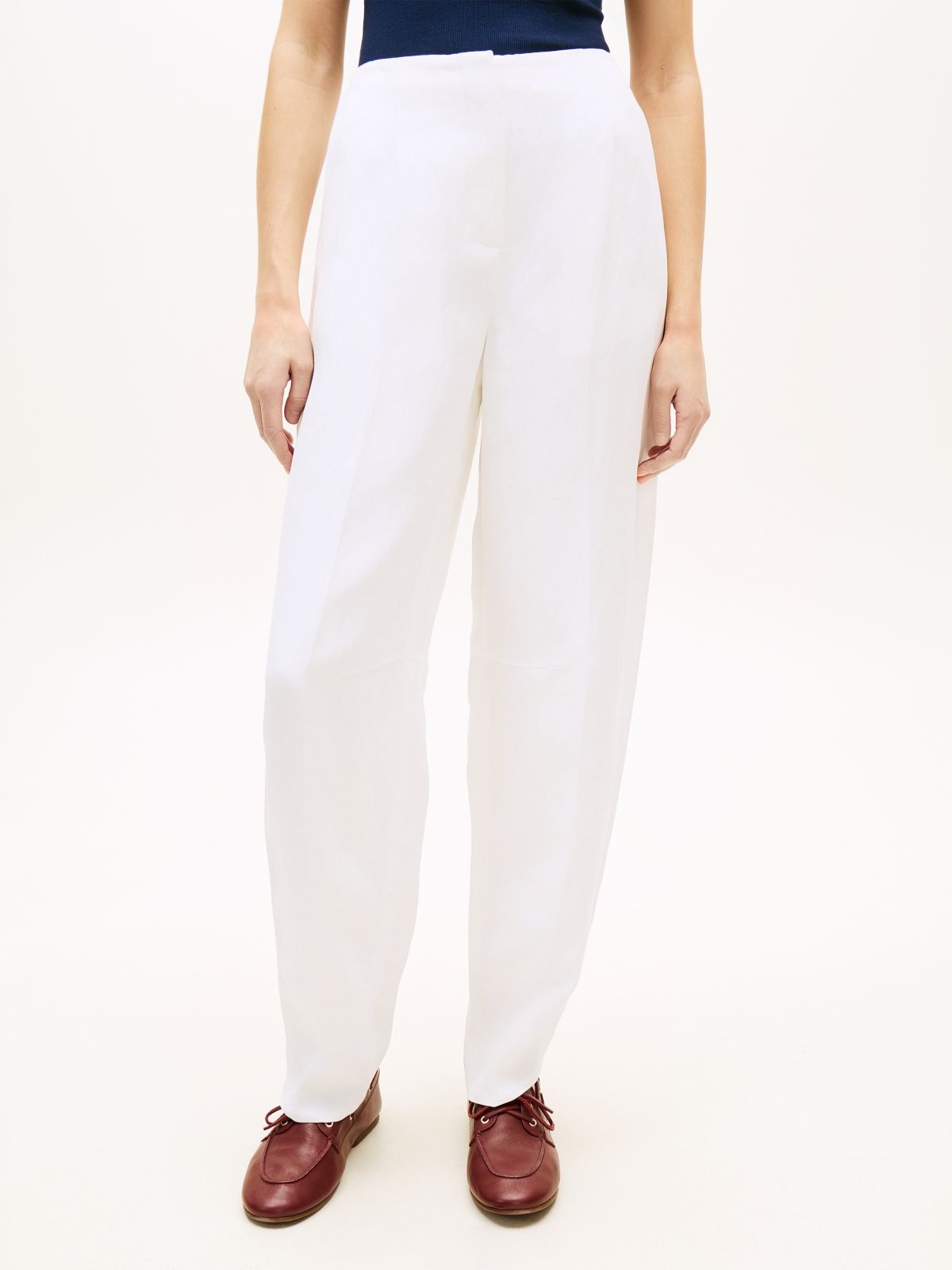 Linen Blend Barrel Leg Ankle Trousers — White