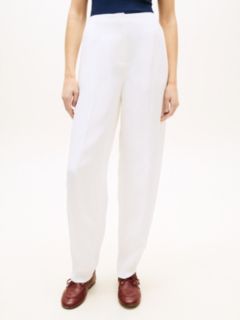 Linen Blend Barrel Leg Ankle Trousers — White 2