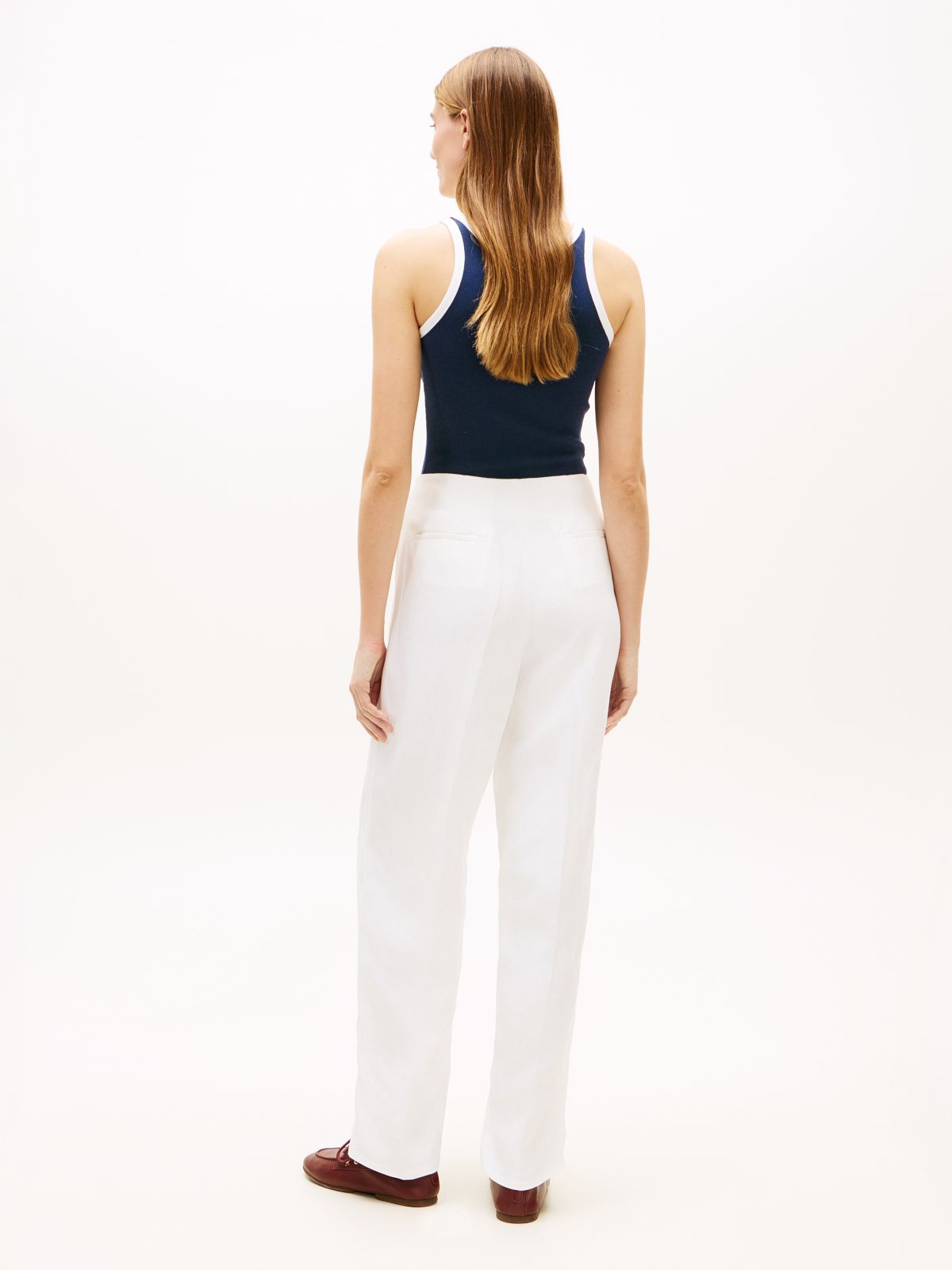 Linen Blend Barrel Leg Ankle Trousers — White