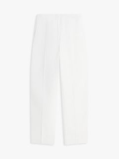 Linen Blend Barrel Leg Ankle Trousers — White 5