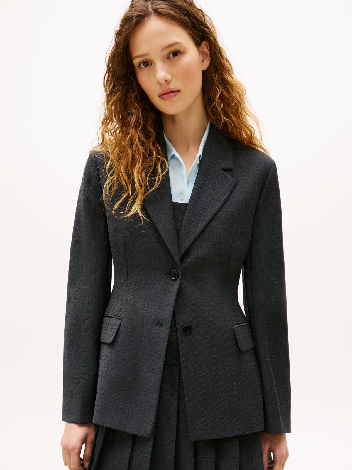 Check Slim Fit Wool Blend Blazer — Grey