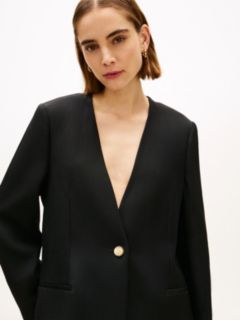 Gold-Tone Button Relaxed Linen Blend Blazer — Black 2