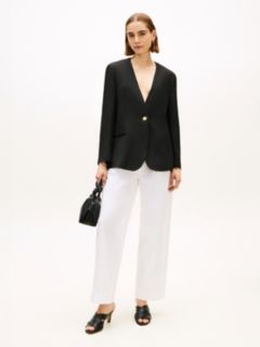Gold-Tone Button Relaxed Linen Blend Blazer — Black 3