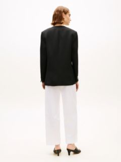 Gold-Tone Button Relaxed Linen Blend Blazer — Black 4