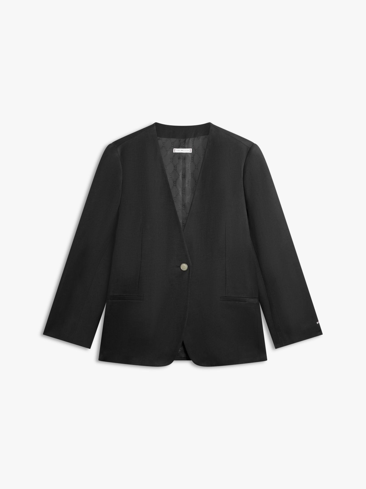 Gold-Tone Button Relaxed Linen Blend Blazer — Black