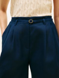 Linen Blend Wide Leg Shorts — Blue 3
