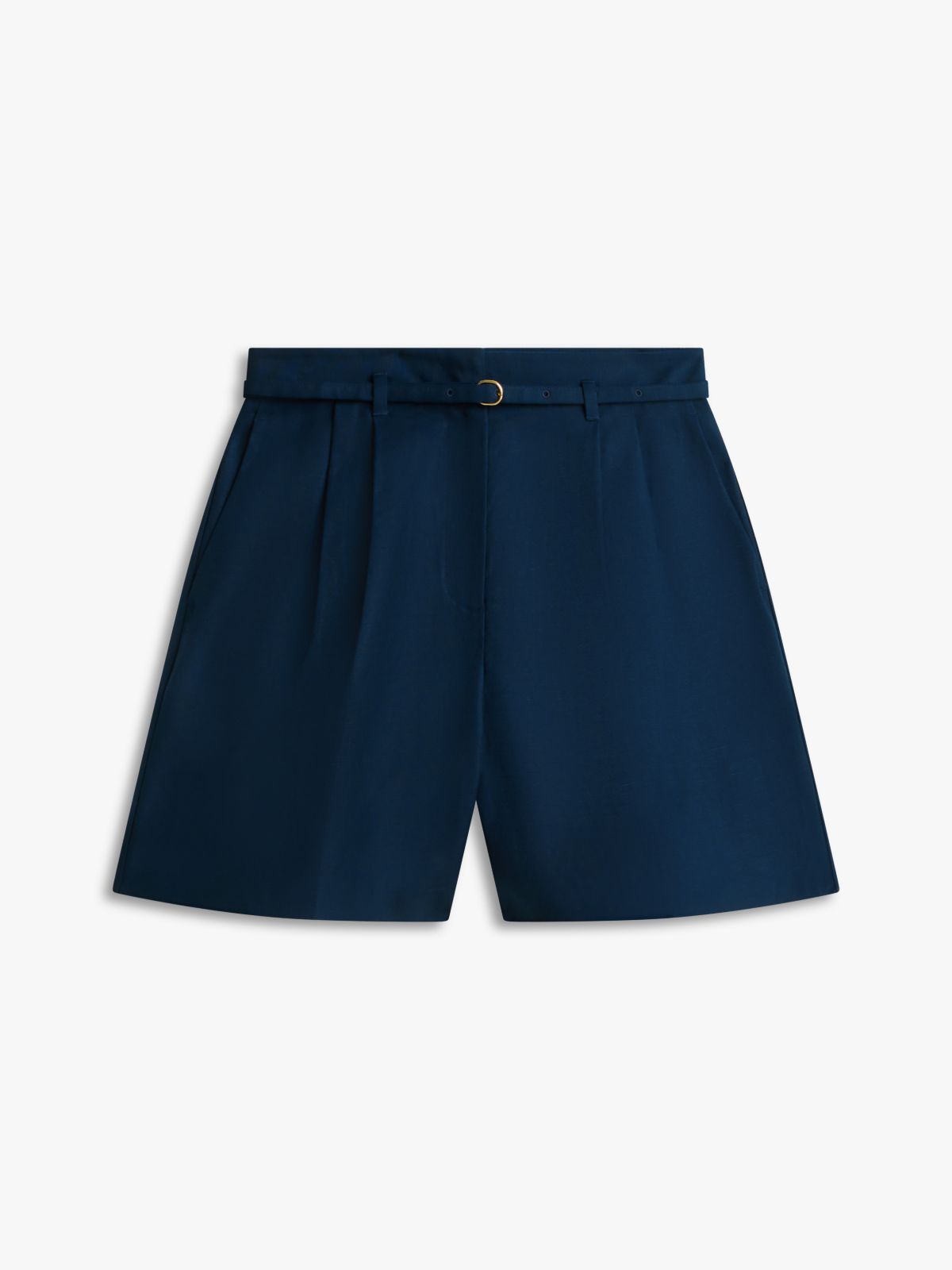 Linen Blend Wide Leg Shorts — Blue