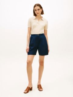 Linen Blend Wide Leg Shorts — Blue 1