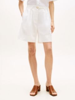 Linen Blend Wide Leg Shorts — White 2