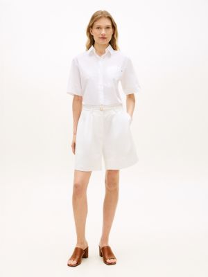 white linen blend wide leg shorts for women tommy hilfiger