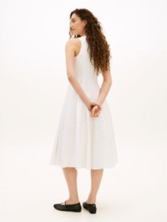Gold-Tone Button Linen Blend Midi Dress — White 4