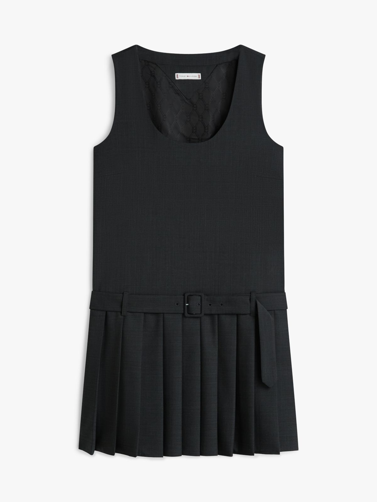 Check Wool Blend Mini Shift Dress — Grey