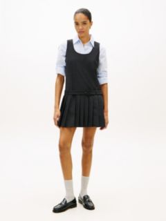 Check Wool Blend Mini Shift Dress — Grey 1