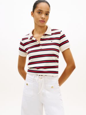 white 1985 regular fit tie front polo shirt for women tommy hilfiger
