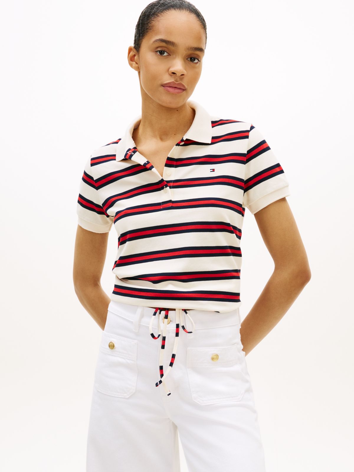 1985 Regular Fit Tie Front Polo Shirt — White