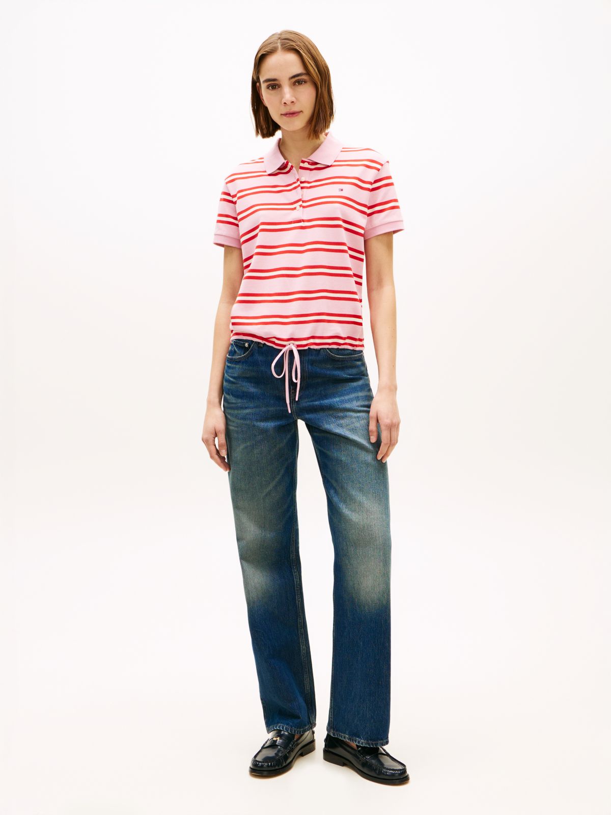 1985 Regular Fit Tie Front Polo Shirt — Pink