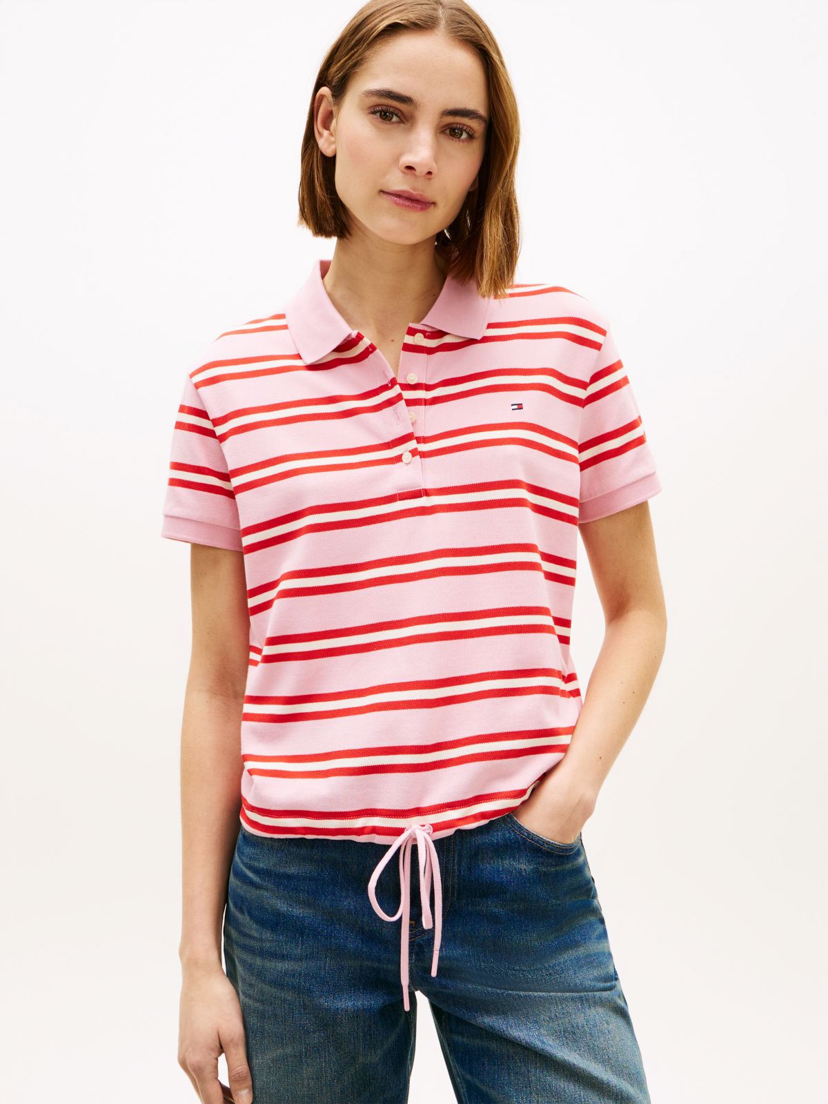 1985 Regular Fit Tie Front Polo Shirt — Pink