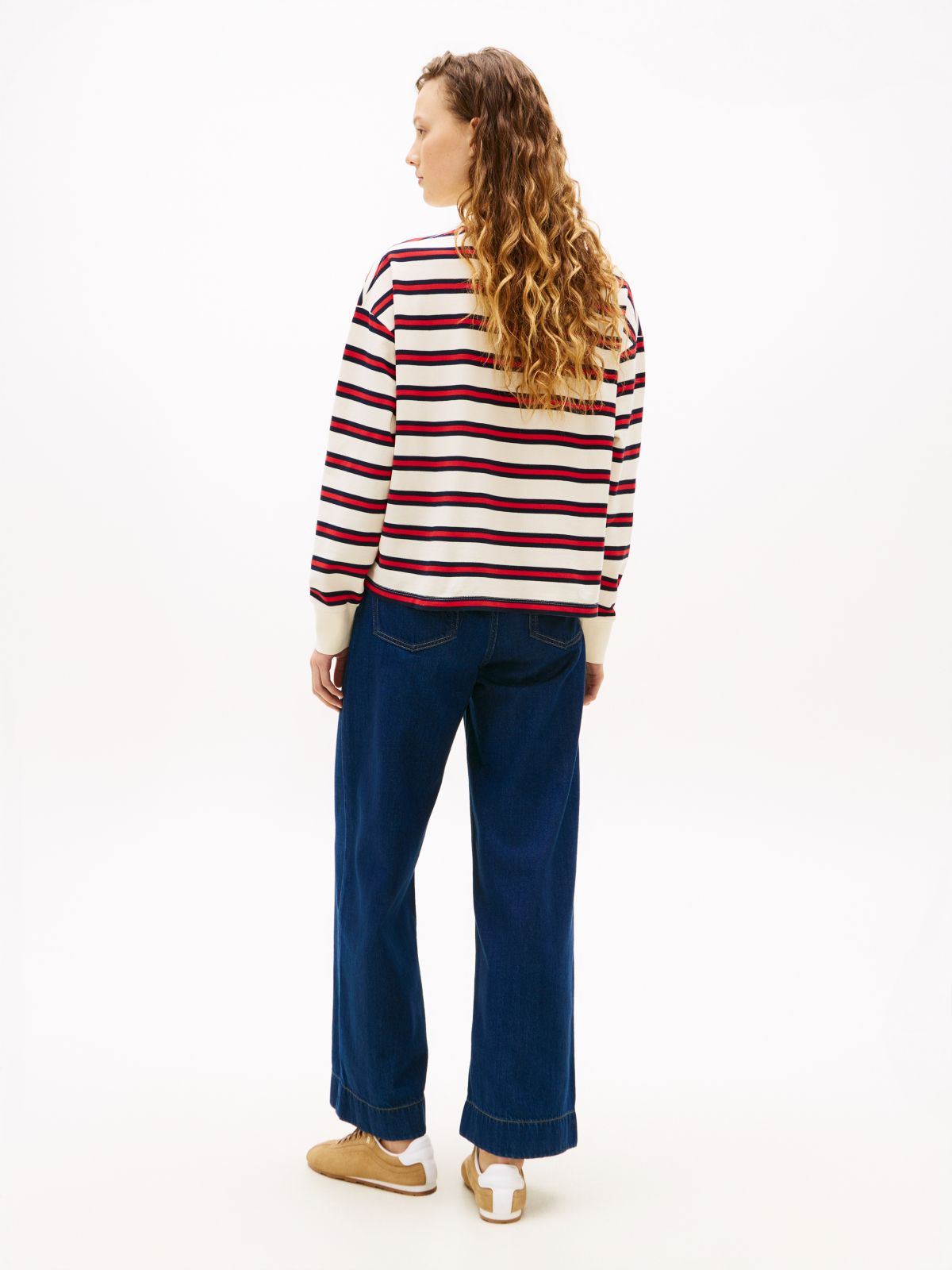 1985 Relaxed Fit Stripe Long Sleeve Polo Shirt — White