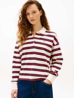 1985 Relaxed Fit Stripe Long Sleeve Polo Shirt — White 1