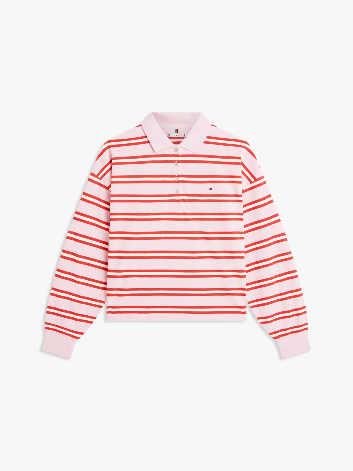 1985 Relaxed Fit Stripe Long Sleeve Polo Shirt — Pink