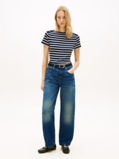 Gold-Tone Button Slim Boat Neck T-Shirt — Blue 3
