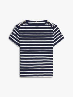 Gold-Tone Button Slim Boat Neck T-Shirt — Blue 5