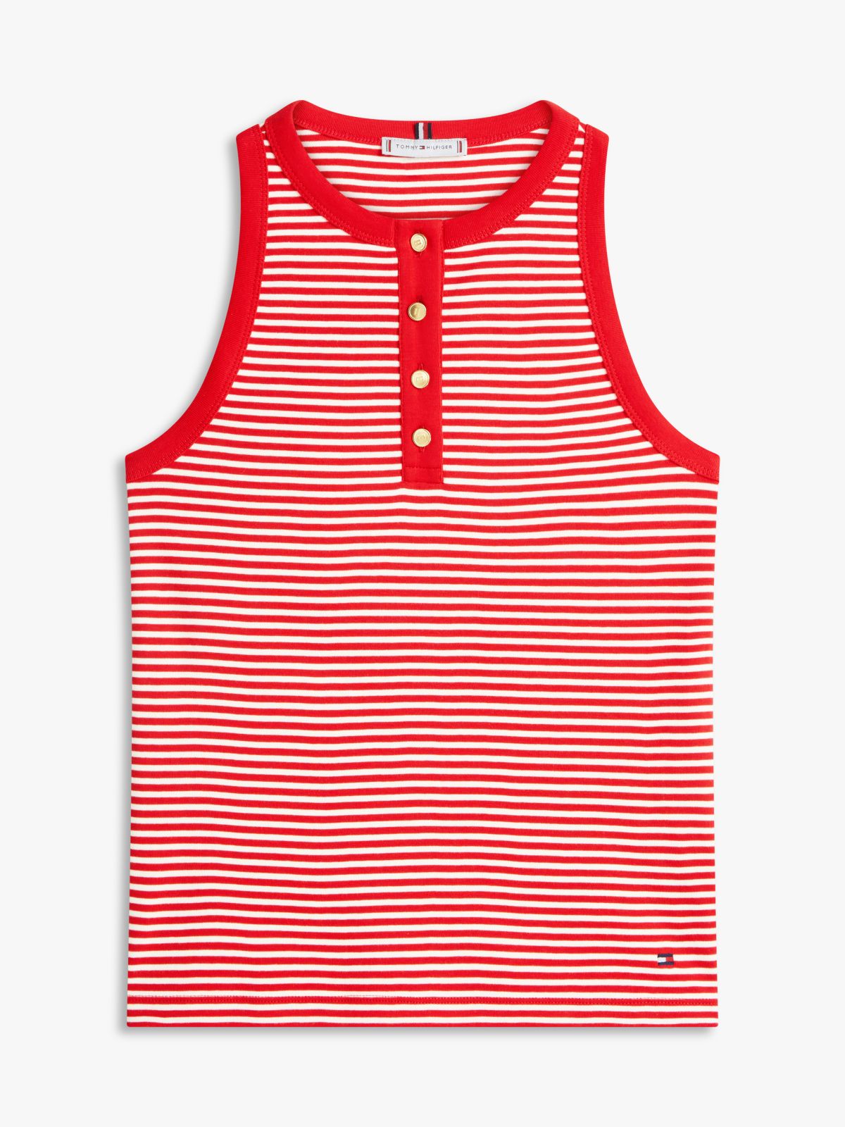 Gold-Tone Button Sleeveless Henley Top — Red