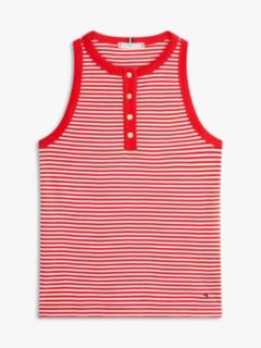 Gold-Tone Button Sleeveless Henley Top — Red 5