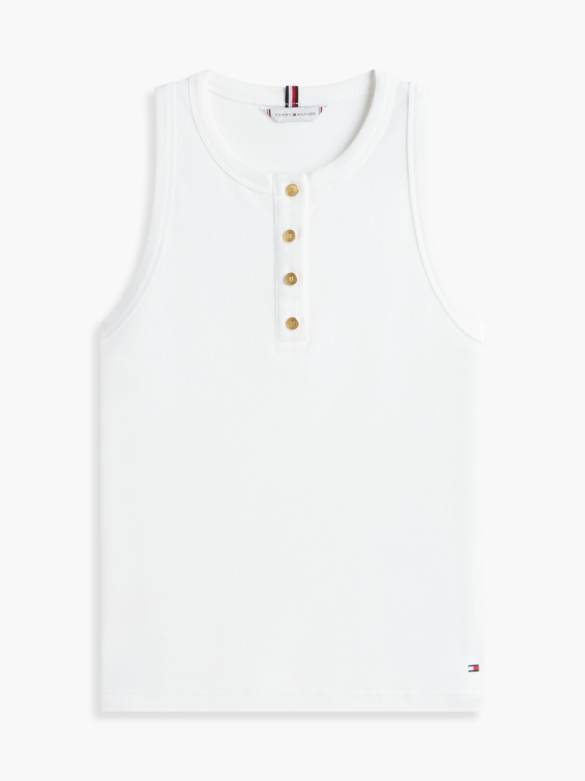 Gold-Tone Button Sleeveless Henley Top — White