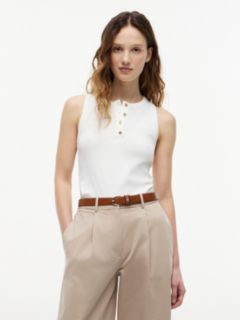 Gold-Tone Button Sleeveless Henley Top — White 1